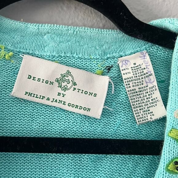 Design Options Turtle Sequin Cardigan Sweater Turquoise Ombré Size S Coastal - Picture 3 of 4